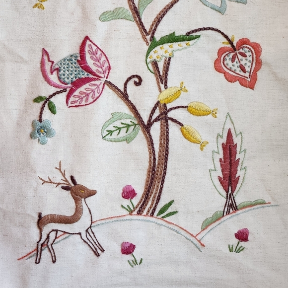 Vintage Crewel Embroidered Folk Art Wall Hanging - Picture 2 of 6